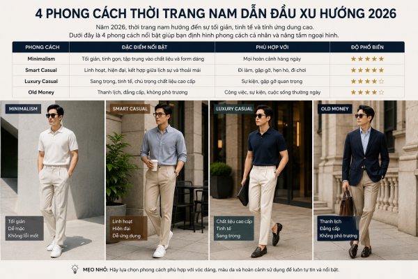 Xu hướng thời trang nam 2026 với các phong cách nổi bật
