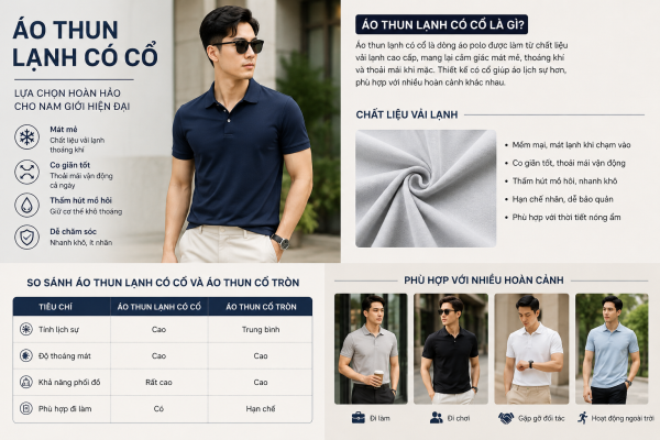Áo thun lạnh có cổ nam hiện đại và lịch lãm