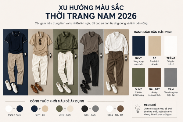 Xu hướng thời trang nam 2026 với bảng màu thịnh hành
