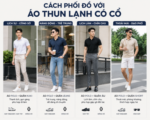 Áo thun lạnh có cổ với nhiều cách phối đồ nam đẹp