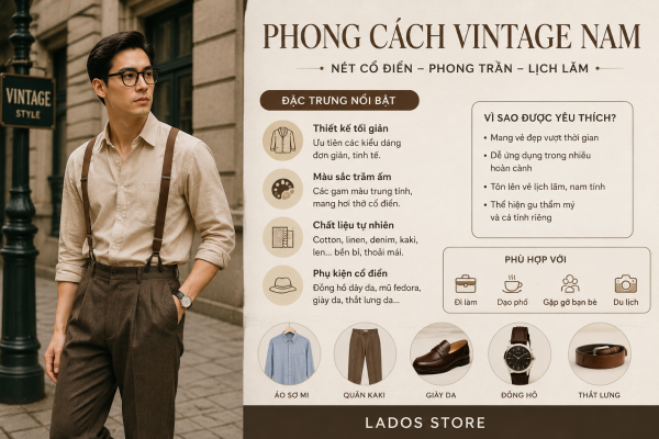 Phong cách vintage nam với trang phục cổ điển hiện đại
