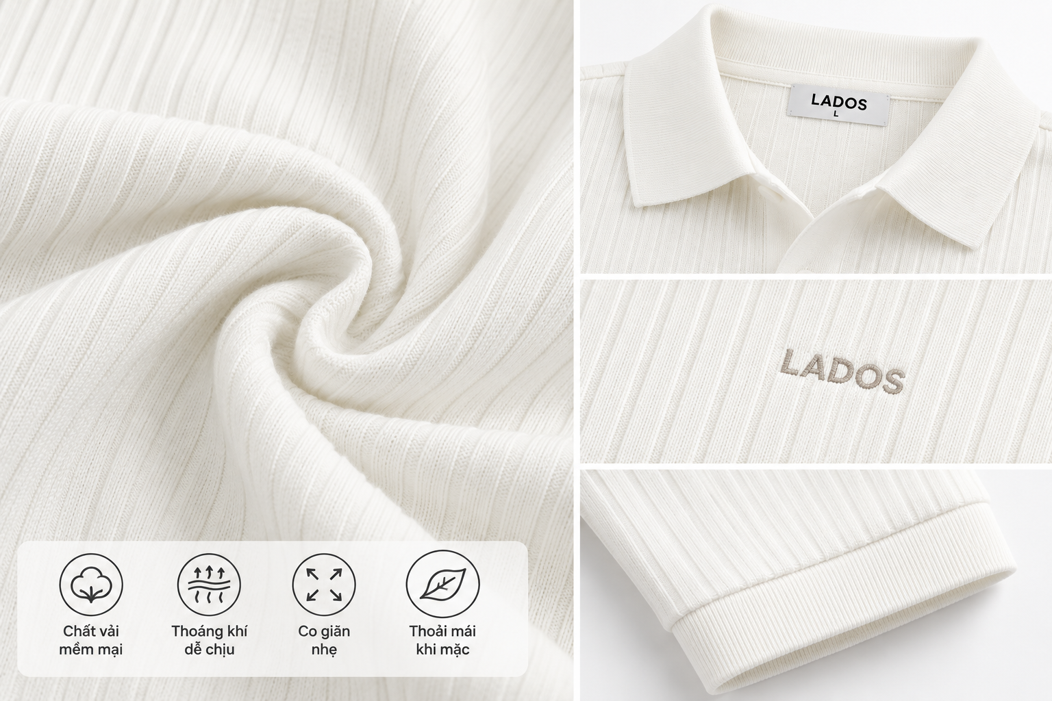 Polo trắng trơn LADOS tối giản dễ phối đồ