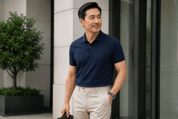 Thời trang nam trung niên với áo polo và quần âu