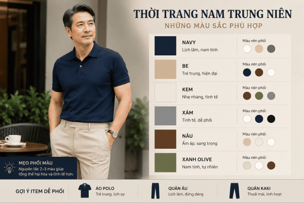 Thời trang nam trung niên với màu sắc thanh lịch